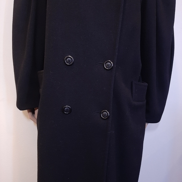 Vintage Luba Paris Pure Wool Coat Leather Double Breasted Black Oversized - Picture 4 of 15